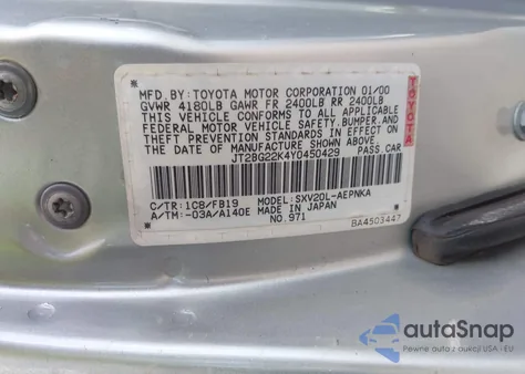2000 Toyota Camry Ce/Le/Xle from USA, damaged, VIN JT2BG22K4Y0450429